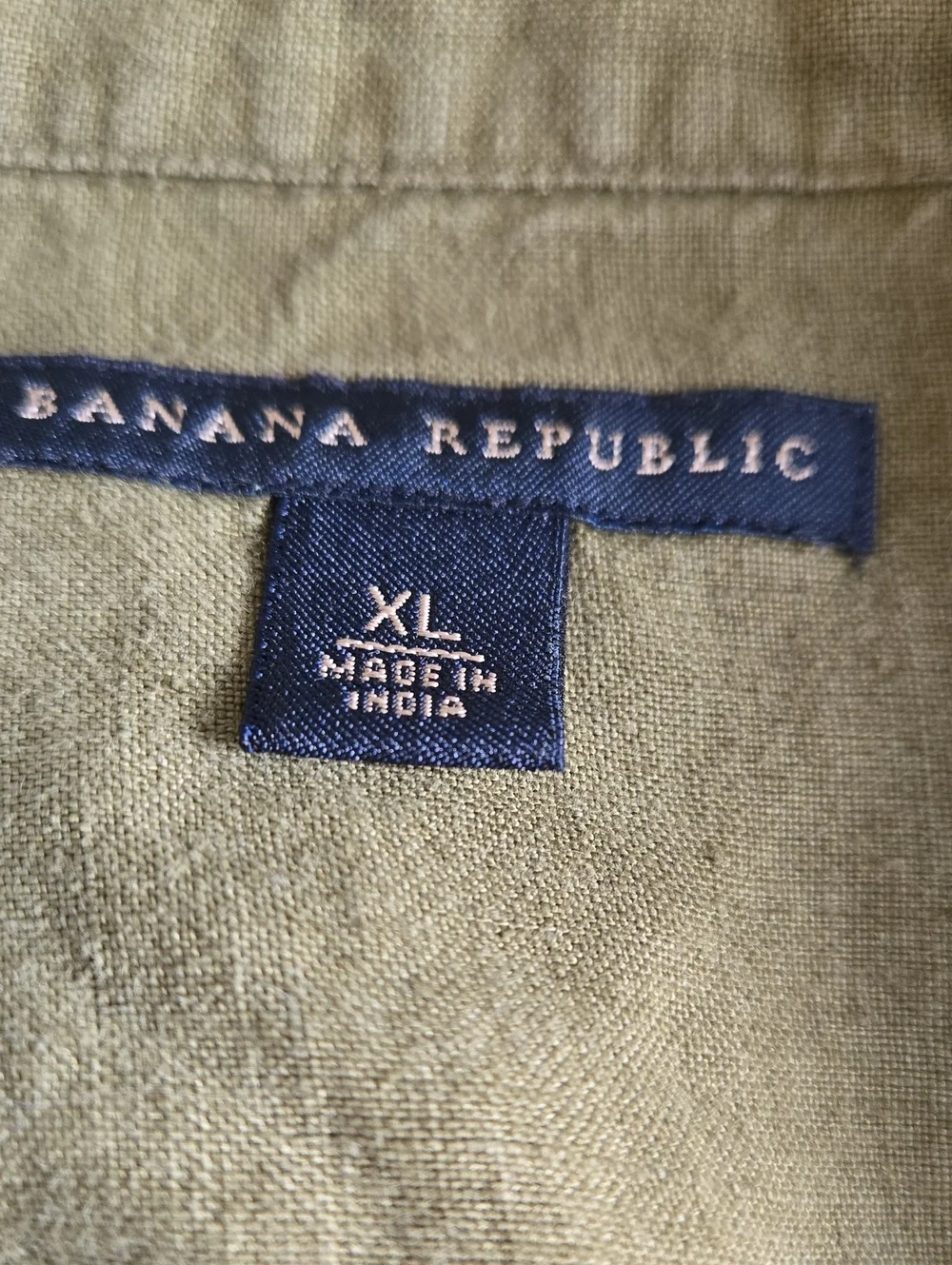 Banana Republic Army Green Linen Shirt XL Mens Short Sleeve Button Down Utility